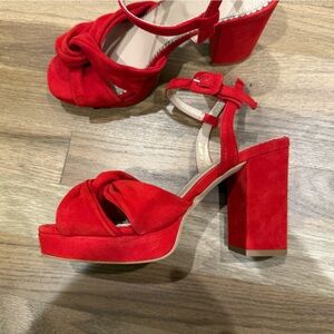 Boden Bold Red Suede Block Heel Sandals